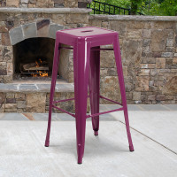 Flash Furniture ET-BT3503-30-PUR-GG 30''H Backless Indoor-Outdoor Barstool in Purple